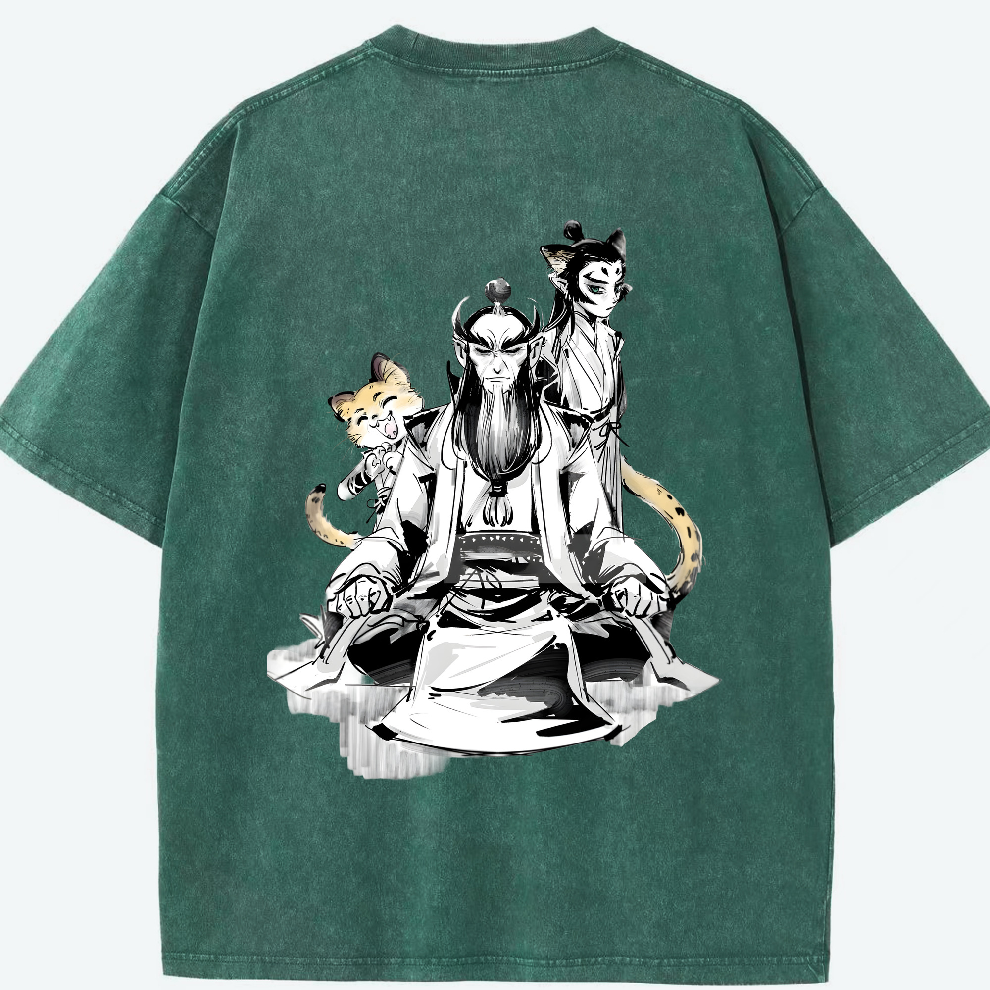 （画像用） Ne Zha 2 ナタ 魔童の大暴れ 綿100% ヴィンテージ風 半袖Tシャツ（背面プリント）